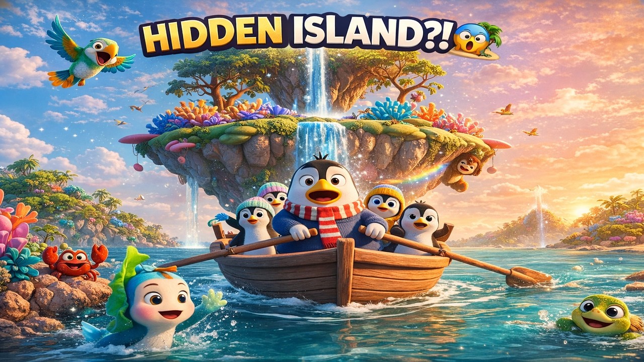 Hidden Island Surprise! 🏝️😂 Penguin Family’s Floating Island Adventure  Funny Cartoon for Kids