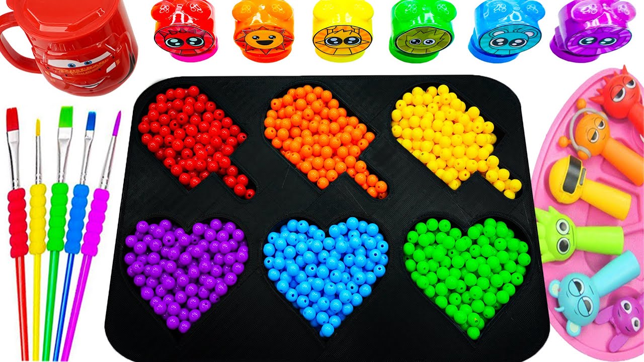 Oddly Satisfying Video l Making DIY 6 Stsr Blue Form WIRH 6 Funny Rainbow All Slime Bottles ASMR