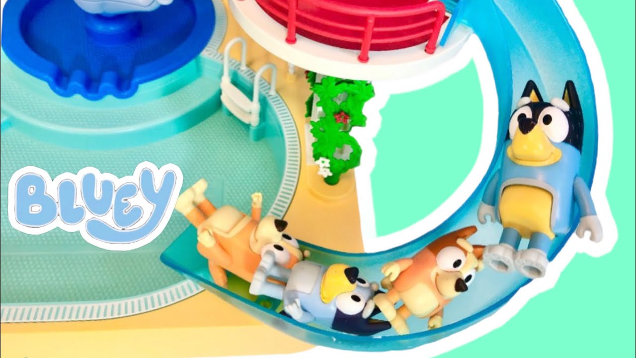 💙 BLUEY Toys Disney Jr. PLAYMOBIL POOL and Waterslide YouTube