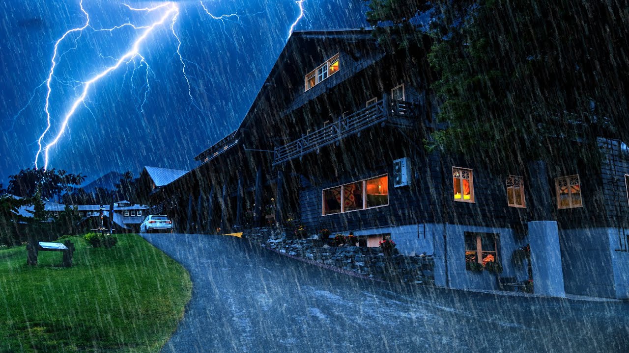 24 horas Chuva e Trovão Constante no telhado ⚡ Som de Chuva pesada para ...