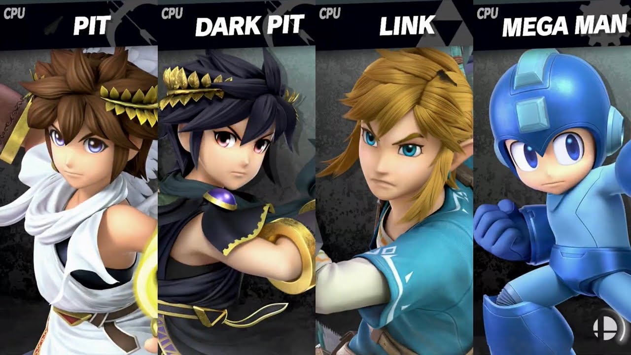 Super Smash Bros. Ultimate - Pit vs Dark Pit vs Link vs Mega Man - YouTube