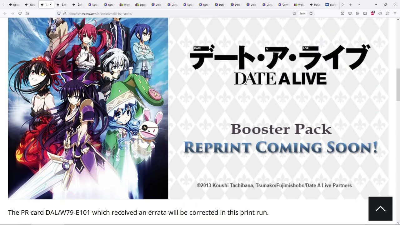 weiss schwarz date a live booster box vol. 3 Japanese Kurumi Tokisaki Extra Booster Date A Bullet