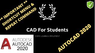 AUTOCAD 2020 : Right Click as Repeat Command  & Shortcut menu