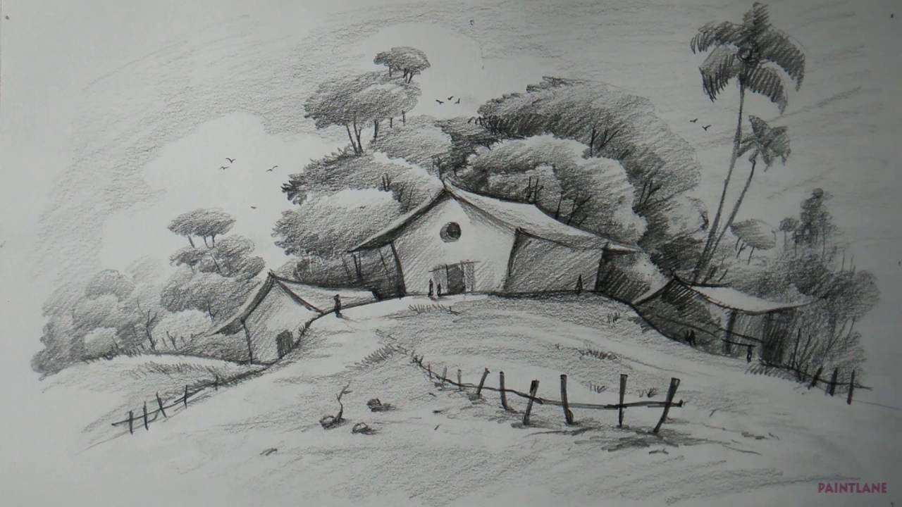 How to Draw a simple Landscape  Easy Pencil Drawing  YouTube