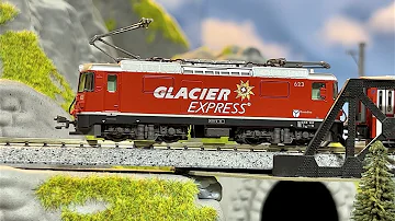 Swiss Alps Glacier Express Rhatische Bahn - Noch Bergün Model Train Layout - Kato N Scale Ge 4/4-II