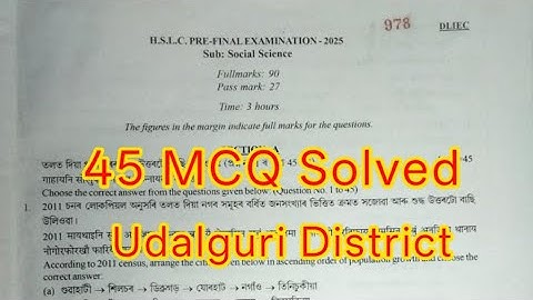 Class 10 Pre final Exam Social Science Question paper 2025-26 Udalguri with Solutions new pattern