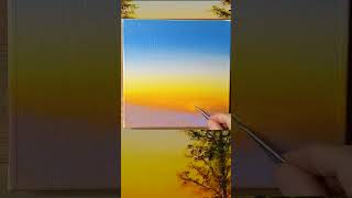 #short Tutorial Painting Sunset Landscape And Chirping Bird In Acrylic