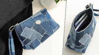 DIY Irregular Patchwork Denim Bag Out of Old Jeans Fabric Remnants | Bag Tutorial | Upcycled Craft