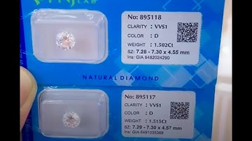 2Viên 7,2ly - D - VVS1 - 3EX - MD - 1.501Ct - 2 Kiểm Định PNJ và GI .Zá 1 viên 498 triệu