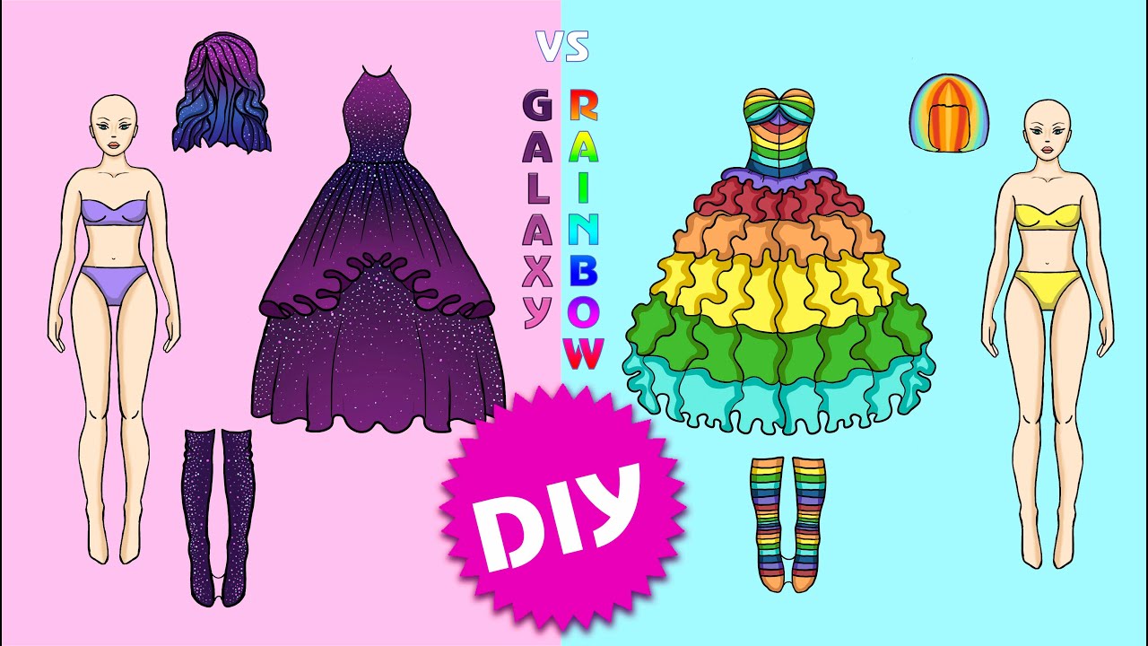 Rainbow vs Galaxy Paper Doll Dresses Papirdukke DIY YouTube