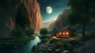 Night Nature,ASMR,Ambiance View of a house next to the river,near a cave,Full Moon,Relaxation,AFG6