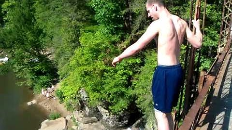 61ft Cheat River bridge jump in West Virginia   "BLUE HOLE"