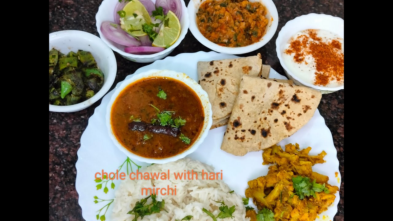 Mirchi Roti chana masala with chatpati hari mirchi & chawal Roti - YouTube