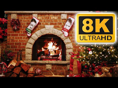 8K Yule Log Fireplace with Crackling Fire Sounds - 8 Hours