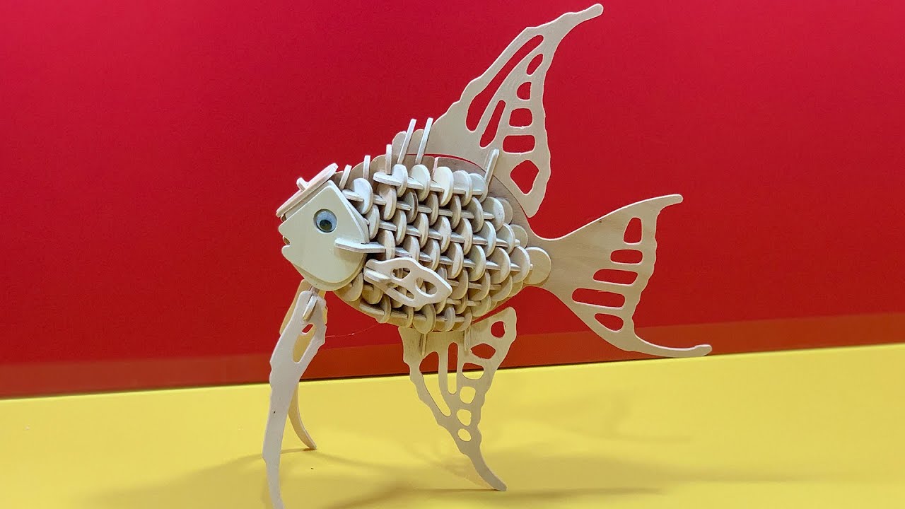 DIY Craft Instruction 3D Woodcraft Construction Kit ANGEL FISH YouTube