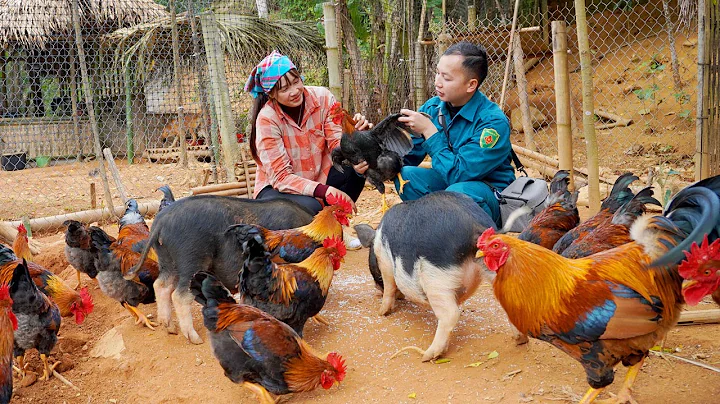 Catching giant fish with traditional tools. Single mother and young police officer cook together