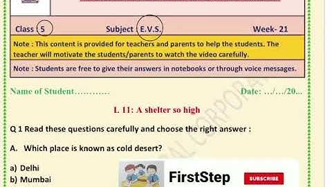 class 5 EVS |  A shelter so high | week 21 | FirstStep | worksheet Solution
