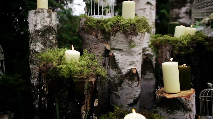 beautiful wedding decor with candles birch logs