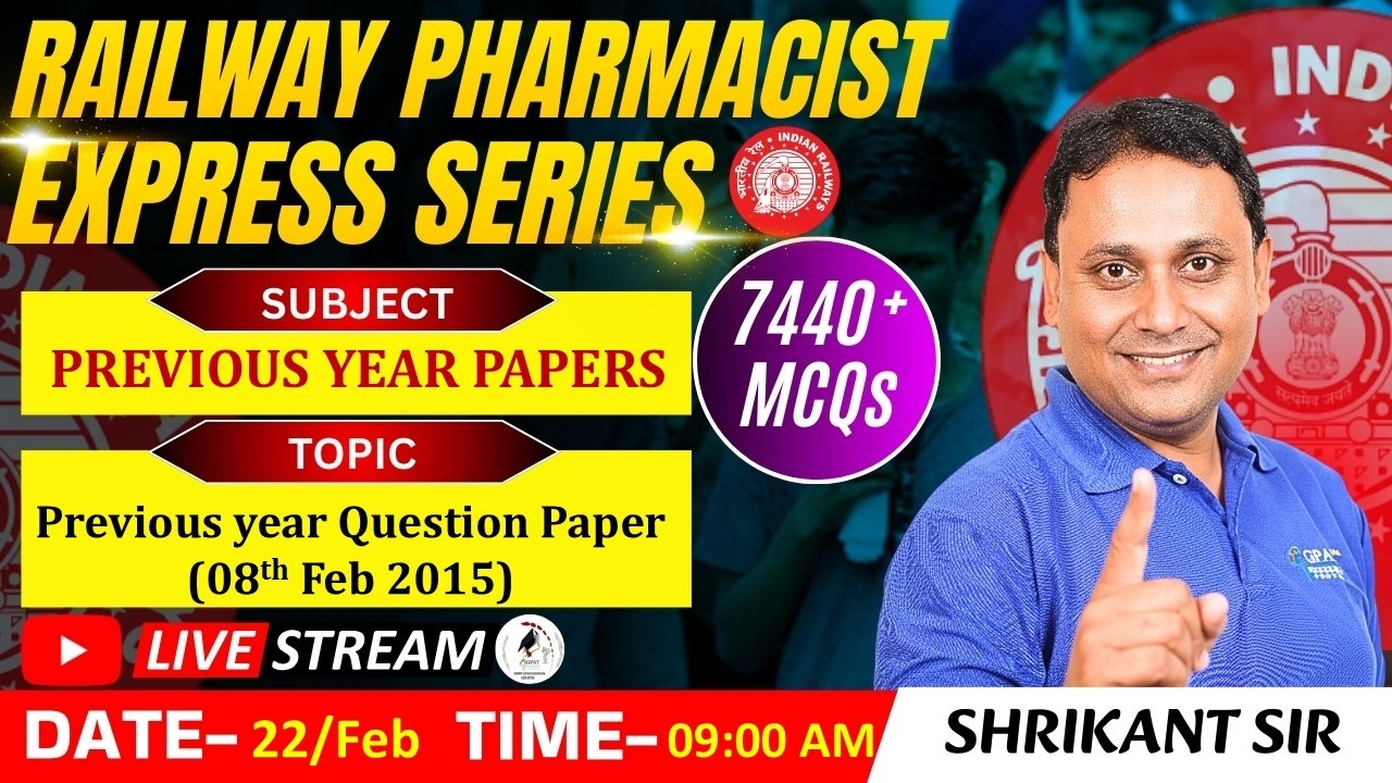 L- 127 | RRB PHARMACIST- 8th FEB-2015 (PYQ) | RAILWAY(RRB) PHARMACIST 7440+ MCQ's