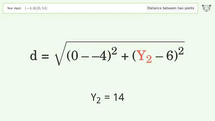 Find the distance between two points p1 (-4,6) and p2 (0,14): Step-by-Step Video Solution