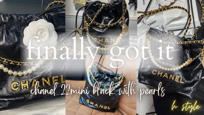 Chanel 22 Mini Black With Pearl Strap, Gold Hardware, New in Box P