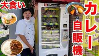 【大食い】全国のカレーが大量に出てくるカレー自販機を全15種類完食できるのか！？