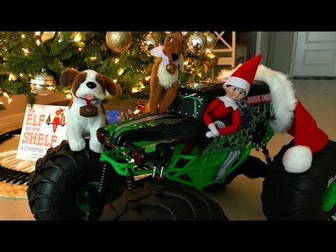 elf-on-the-shelf-caught-moving,-driving-the-elf-pets-in-a-monster-truck!