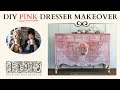 DIY IOD Pretty in Pink Dresser Makeover using IOD Redoute and Le Petit Decor Transfer!