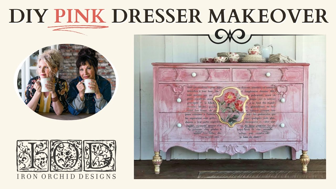 DIY IOD Pretty in Pink Dresser Makeover using IOD Redoute and Le Petit  Decor Transfer!