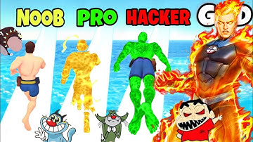 Noob vs PRO vs Hacker vs GOD in DNA Evolution 3D | With Oggy, Jack, Shinchan, Bob | OGGMER YT