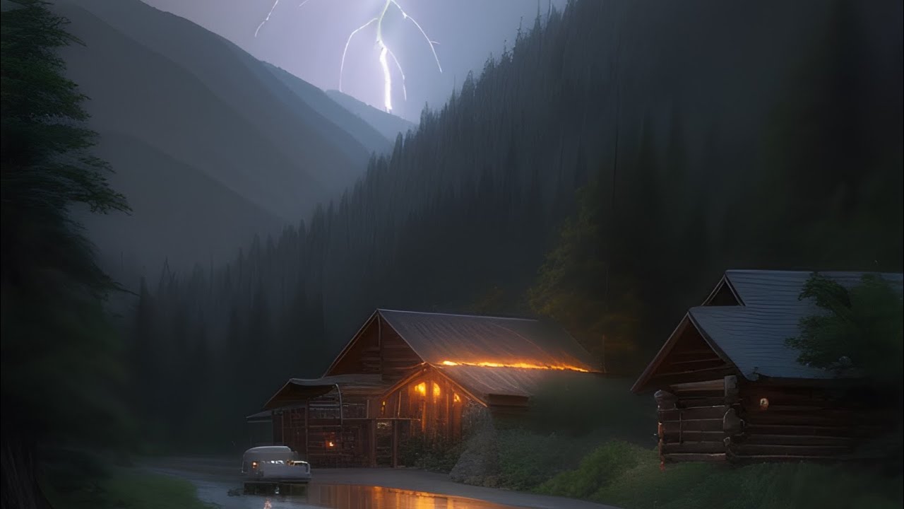Rain And Thunder Falling On Cabin In The Mountains | Ambient Sounds For ...