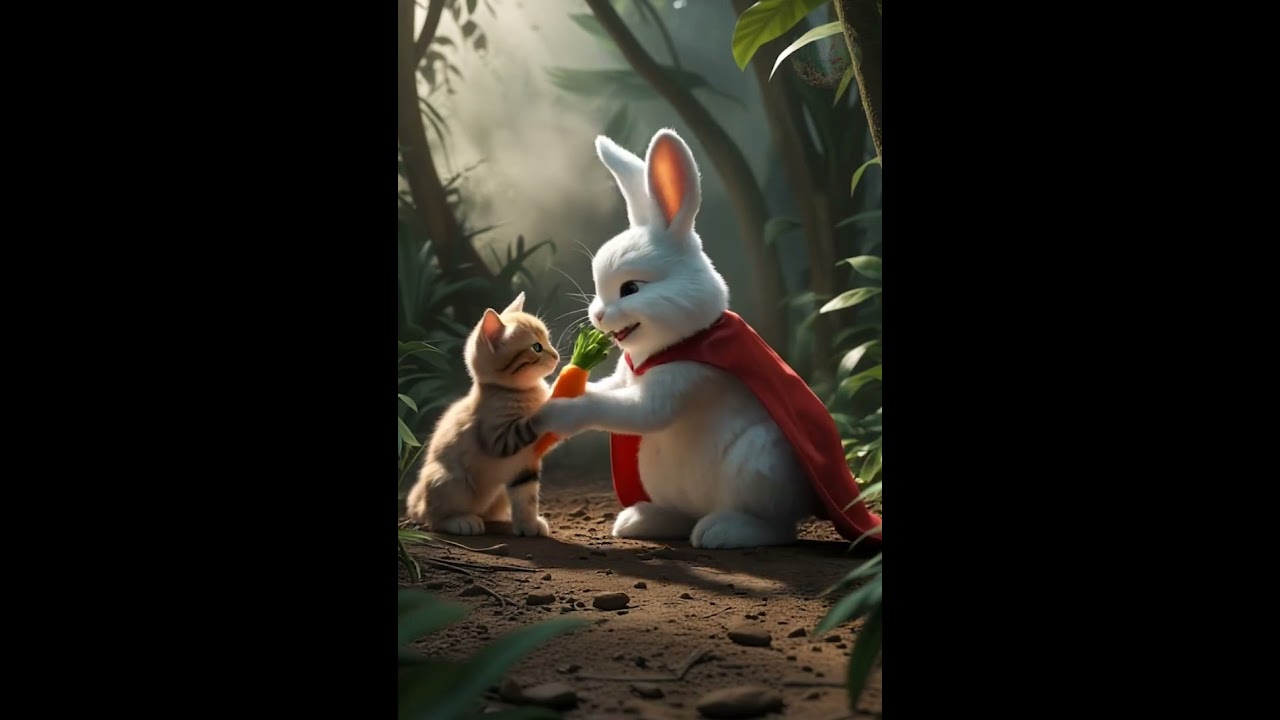 A brave Rabbit saves an injured kitten from a cruel person🐰  