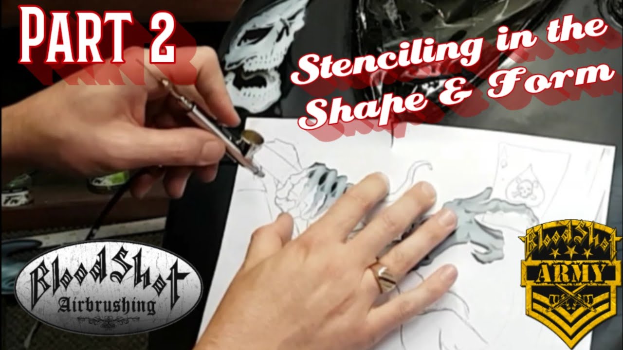How to Airbrush a Reaper & Cobra on a Motorcycle GasTank. Video 2- Using Stencils to build form