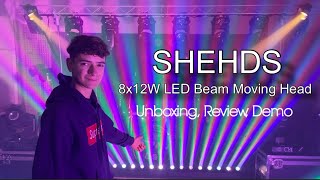 SHEHDS 8x12W LED Beam MovingHead Unboxing & Review + Show