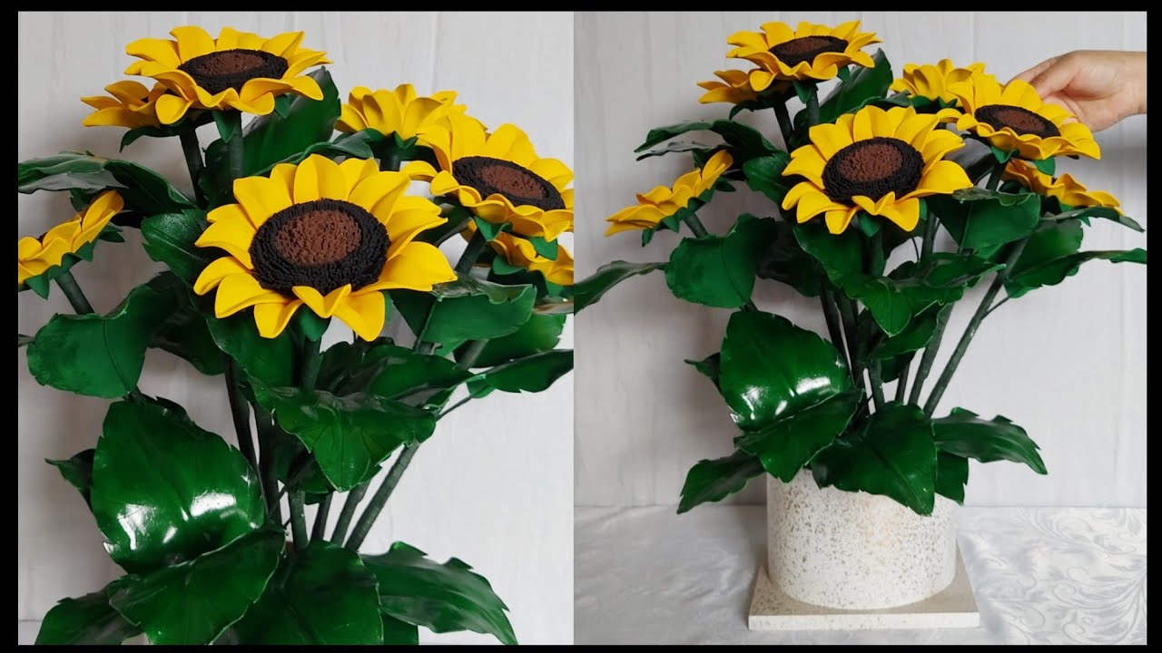 Arranjo de girassois em E.V.A, Criando seus próprios moldes.🌻🌻🌻