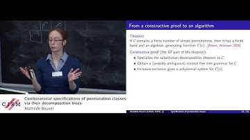 Mathilde Bouvel: Combinatorial specifications of permutation classes via their decomposition trees