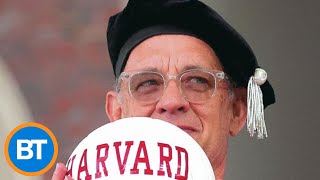 Tom Hanks addresses the graduating class of Harvard, paying homage to 'Cast Away'