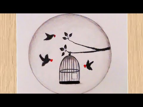 How to draw birds from the cage/ güzel Çizimler/رسم طيور تخرج من القفص/رسم  سهل/رسومات سهلة