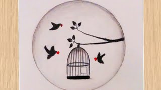 How to draw birds from the cage/ güzel Çizimler/رسم طيور تخرج من القفص/رسم سهل/رسومات سهلة