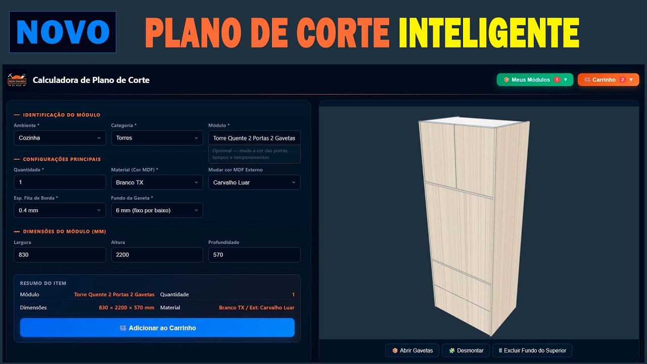 Plano de corte de móveis instantânio.