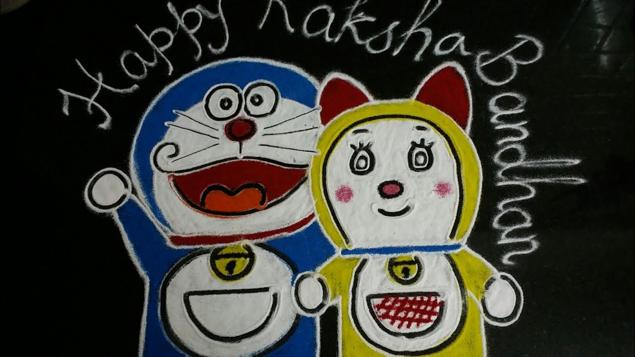 Rakhi special rangoli||Rakshabandhan special rangoli design|| Doraemon ...