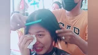 Girl crying haircut