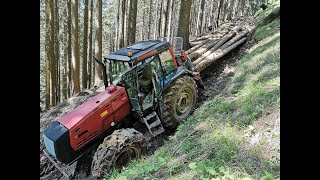 Spravilo lesa z dvobobenskim vitlom Tajfun 2x55 in traktorjem Valtra Valmet 8350