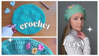 Crochet Pastel Flower Beret Easy Tutorial For Beginners | How To Crochet French Beret & Free Pattern