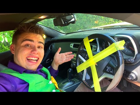 Red Man TAPED Steering WHEEL of Sports Car with YELLOW SCOTCH VS Mr. Joe on Camaro 13+
