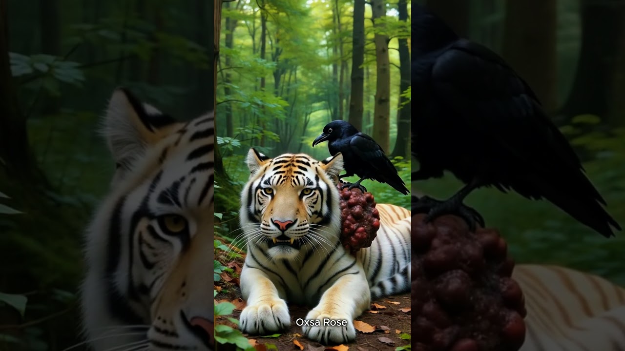 Animals help animals pecking at a large boil 