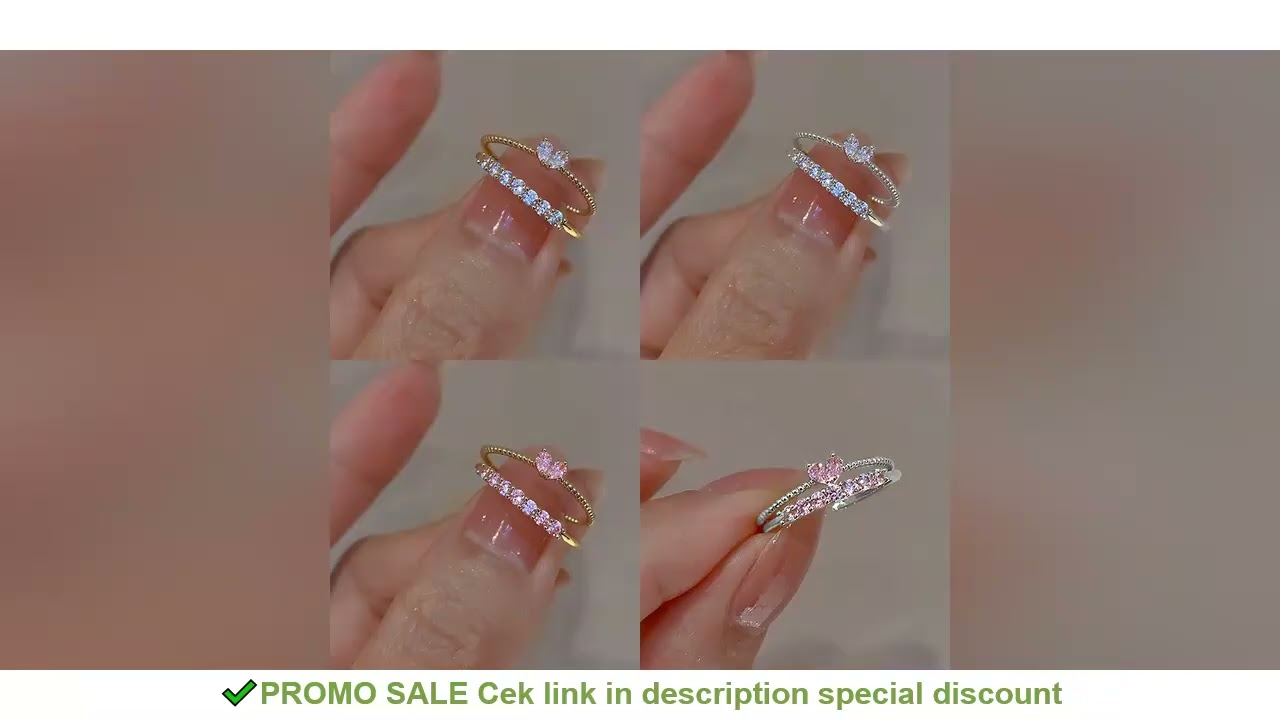 2PCS Aesthetic Elegant Dainty Crystal Heart Rings for Women Girls Gold Color Stackable Delicated Lov