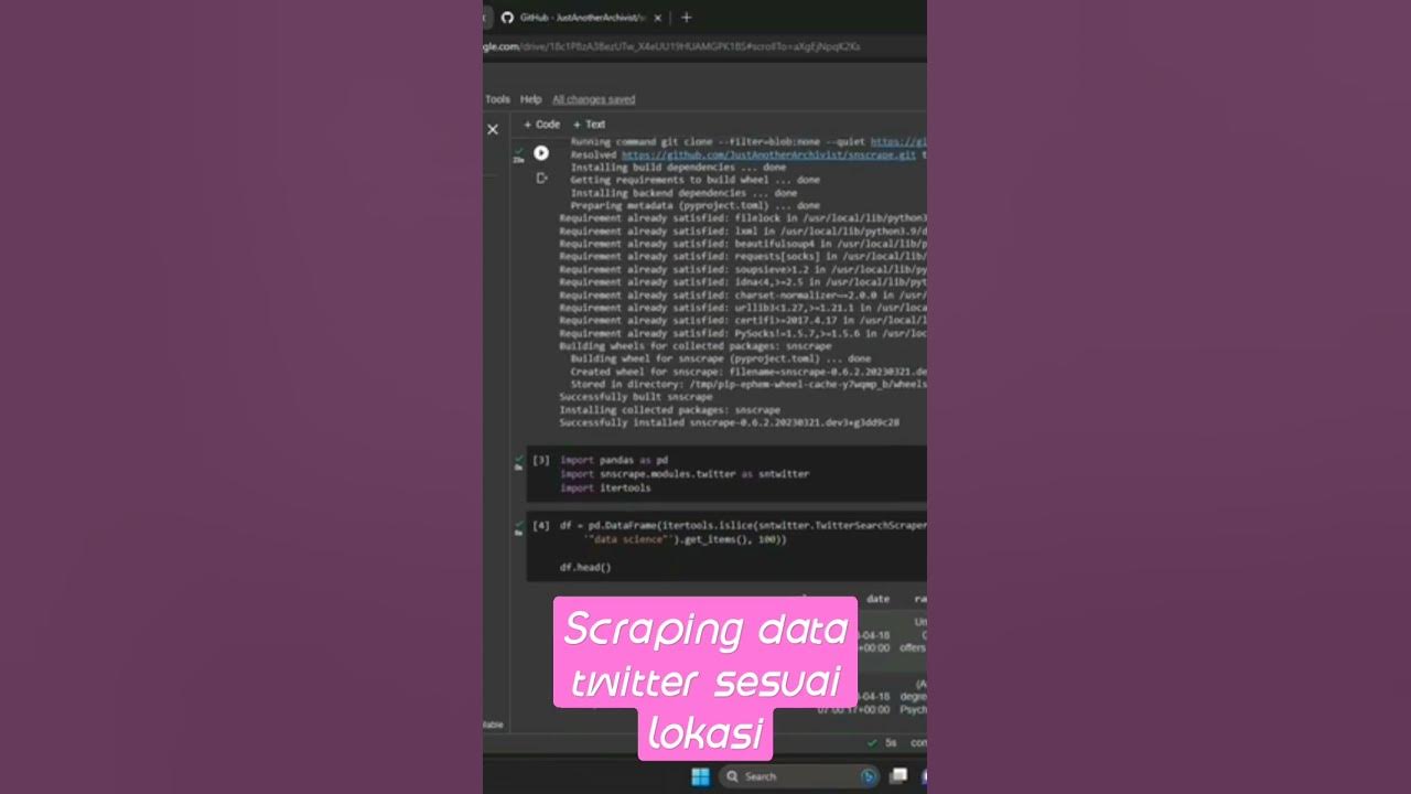 SCRAPING data Twitter sesuai lokasi pengguna menggunakan snscrape # ...