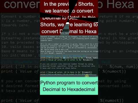 python program to convert decimal to hexadecimal #shorts #bintuharwani #decimaltohexadecimal #python