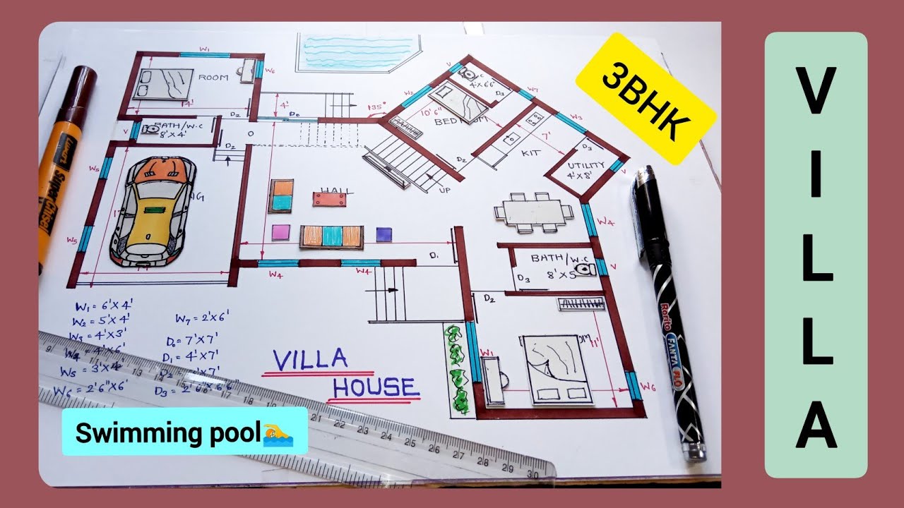 luxurious house | villa house plan | ghar ka naksha | 3BHK home design with garage, swimming pool